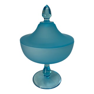 Westmoreland Glass Company "Blue Mist" Satin Glass Covered Compote/Candy Dish For Sale