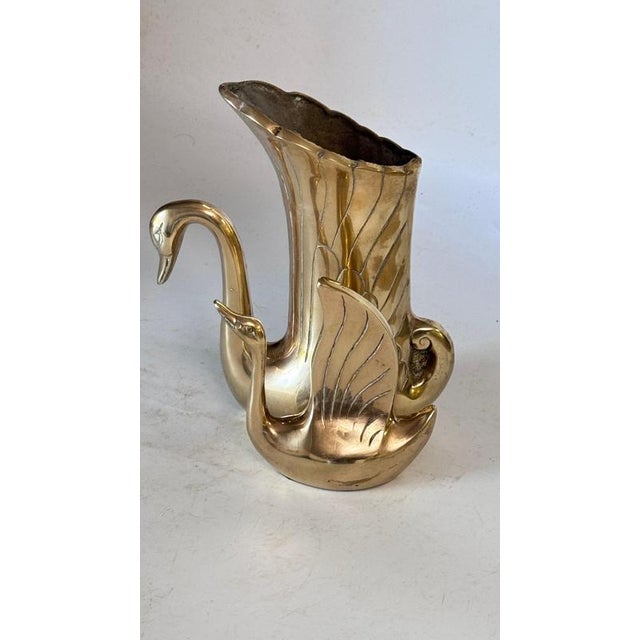 French Brass Swan Sculpture Vase Dual Swans, 1970s For Sale - Image 6 of 12