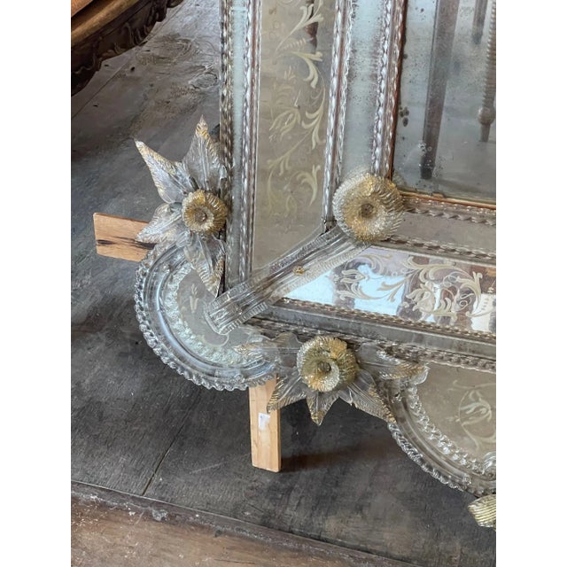 19th Century Venetian Etched Glass Mirror With Leaves and Flowers For Sale In Dallas - Image 6 of 11