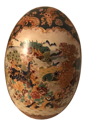 Antique Satsuma Outdoor Scene Decorative Egg