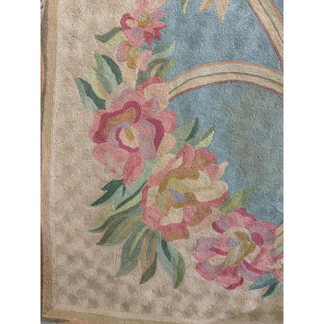 1920s Antique Ivory Floral Medallion India Agra Textile Chain Stitch Gallery Rug For Sale - Image 14 of 15
