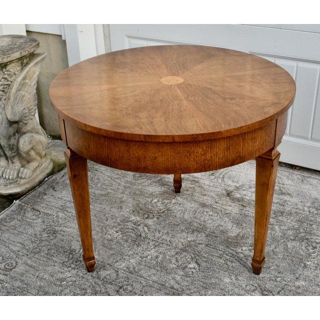 Brown Vintage Baker - Millings Road Round Inlaid Burl & Fruitwood Mid Century Table For Sale - Image 8 of 12