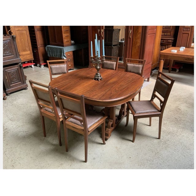 Antique Art Nouveau Dining Set with Extendable Table and Chairs, 1910, Set of 7 For Sale - Image 10 of 12