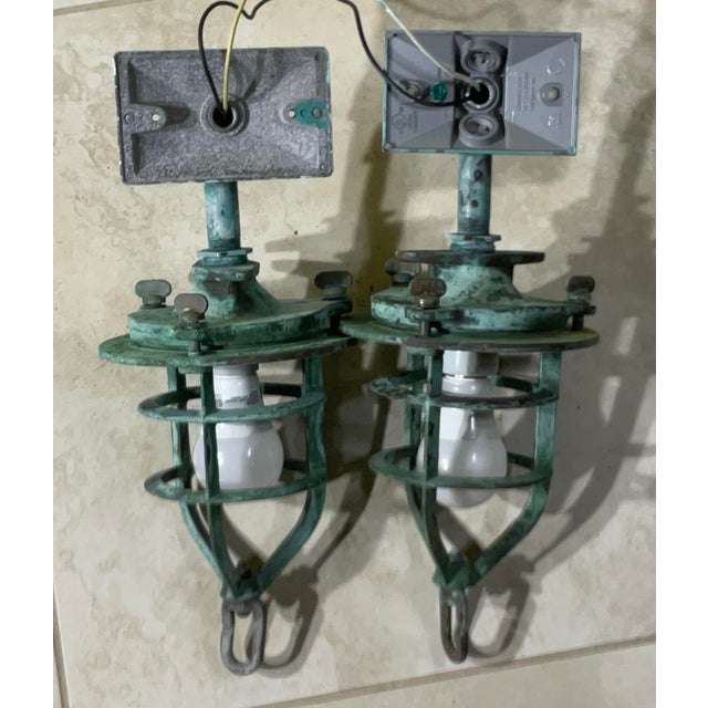 Pair of Antique Bronze Nautical Marine Wall Sconces, or Convoy Lights For Sale - Image 10 of 11