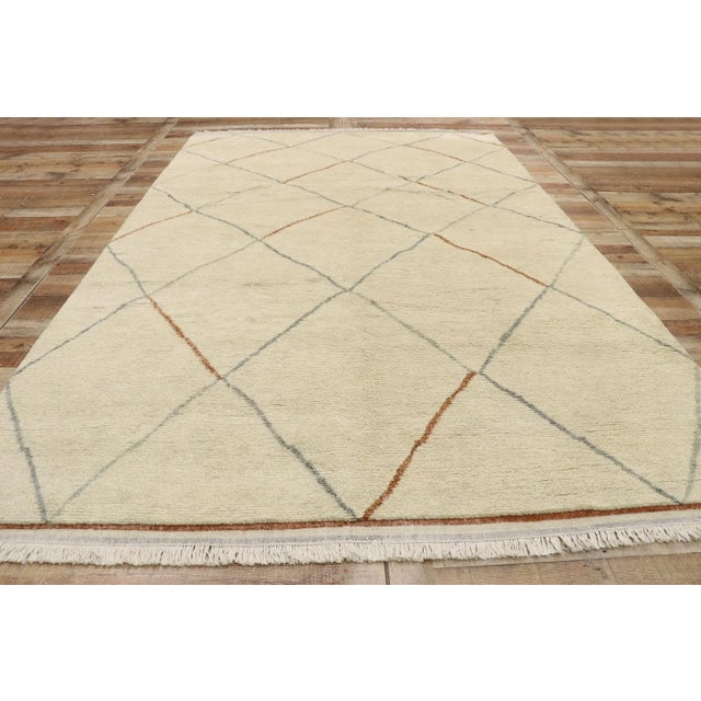 Ecru Contemporary Moroccan Rug With Warm Minimalist Style - 06'09 X 10'07 For Sale - Image 8 of 10