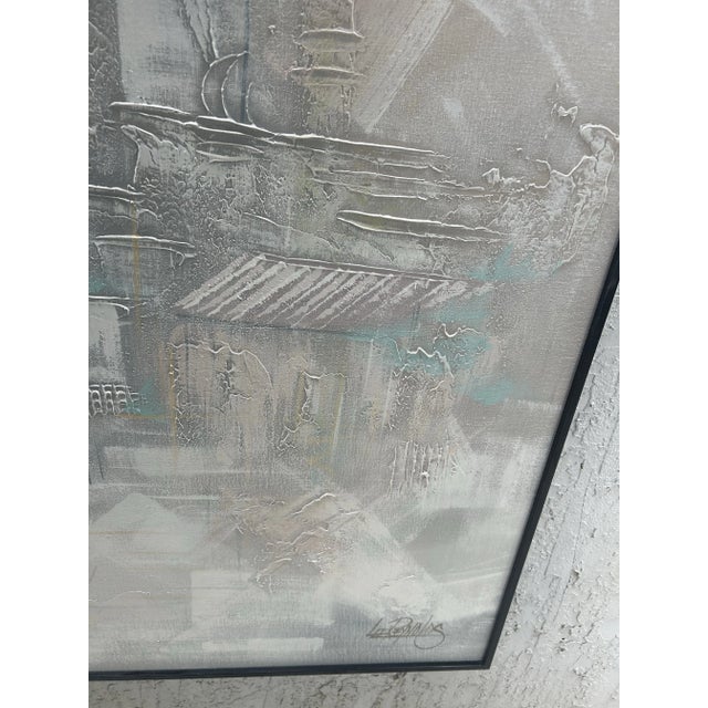 Blue Large Brutalist Cafe Painting by Lee Reynolds For Sale - Image 8 of 12