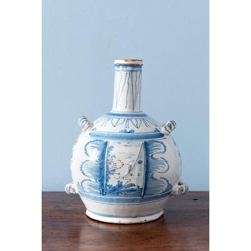 Blue and White Faience Bottle from Nevers, 18th Century For Sale - Image 3 of 10
