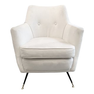 1950s Vintage Italian Club Chair With Iron Legs - Small White Chair for Bedroom or Closet For Sale