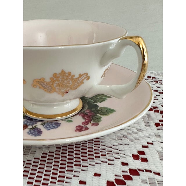 Ceramic 1950s Royal Grafton Wide Mouth Teacup Set, Pale Pink With Fruit Interior For Sale - Image 7 of 9
