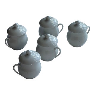 Vintage Apilco Porcelaine France Pot De Creme With Lid Set of 5 For Sale