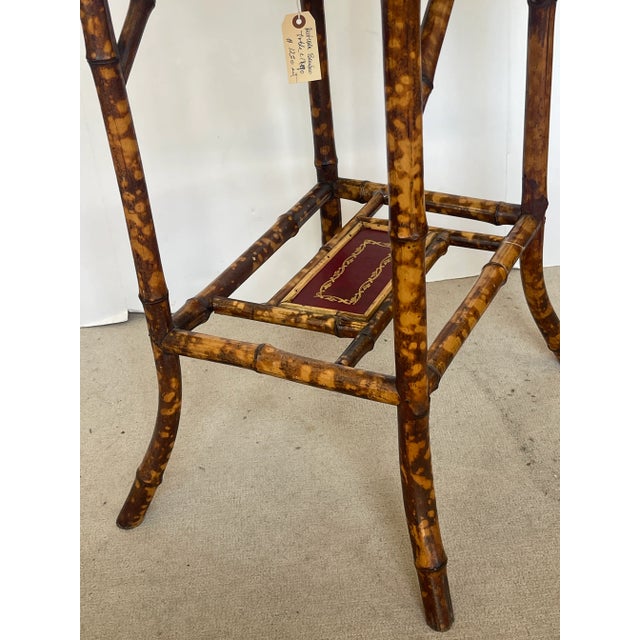 Maroon 19Th. C. Tortoiseshell Bamboo Table With Red Tooled Leather Top For Sale - Image 8 of 11