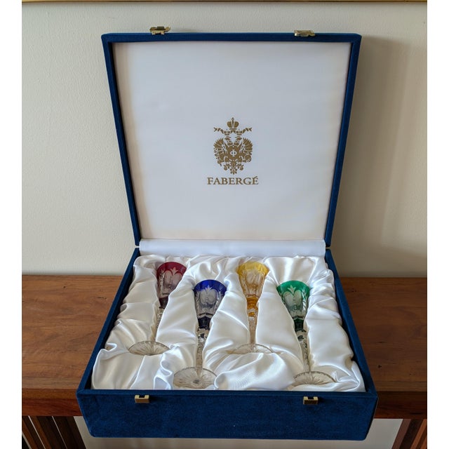 Late 20th Century Faberge Crystal Palais Royal Cordial Glasses, Set of 4 With Box For Sale - Image 10 of 13