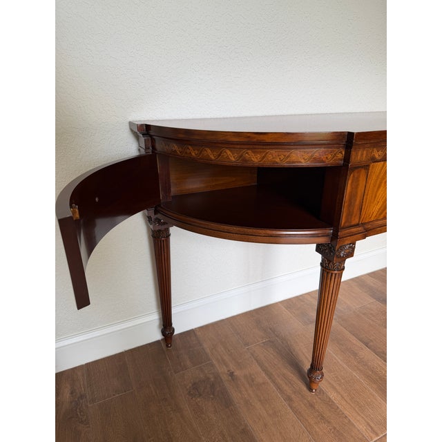 Brown 1940s Joseph Gerte Custom Demilune Inlaid Mahogany Server or Sideboard For Sale - Image 8 of 12