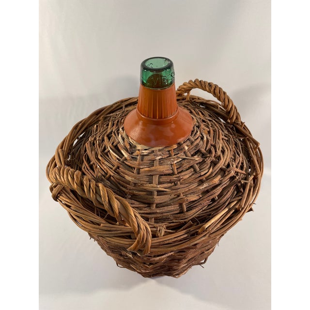 1900 - 1909 Antique French Demijohn Wine Bottle Wicker Basket, C. 1900 For Sale - Image 5 of 12