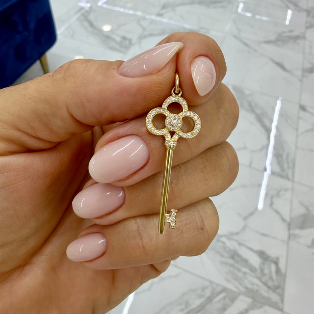 Gold Tiffany & Co. Tiffany Keys 18k Yellow Gold Pave Diamond Key Pendant For Sale - Image 8 of 8