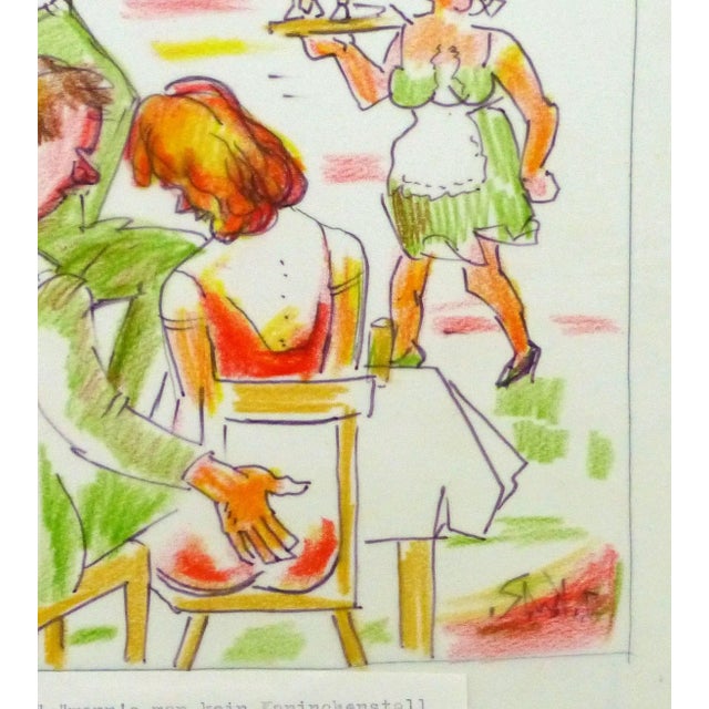 Mid-Century Modern Irmgard Von Reppert, Ink & Pencil Drawing - a Engrossing Evening For Sale - Image 3 of 5