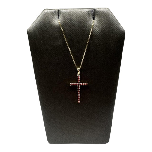 Ruby Cross Necklace in 14kt Yellow Gold – 0.20ctw, 18in, New For Sale