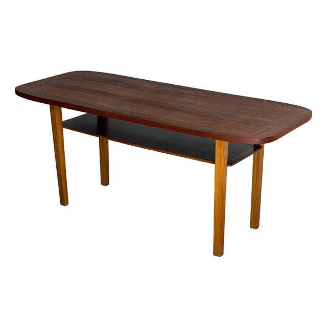 Danish Mid Century Modern Teak Coffee Table With Lower Shelf 1960s For Sale