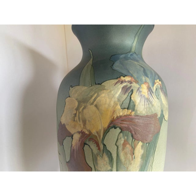 Antique Arts & Crafts art pottery Hudson Perfector vase by Weller Pottery features a pink and white floral design on...