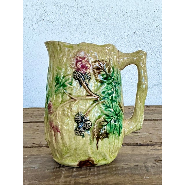 Victorian Vintage English Majolica Floral Branch Pitcher For Sale - Image 3 of 12
