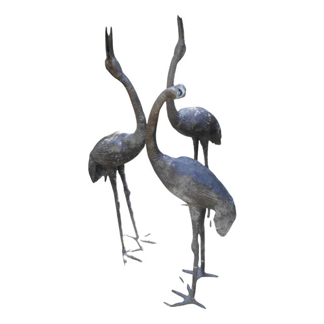 Vintage Bronze Cranes, 1970s, Set of 3 For Sale
