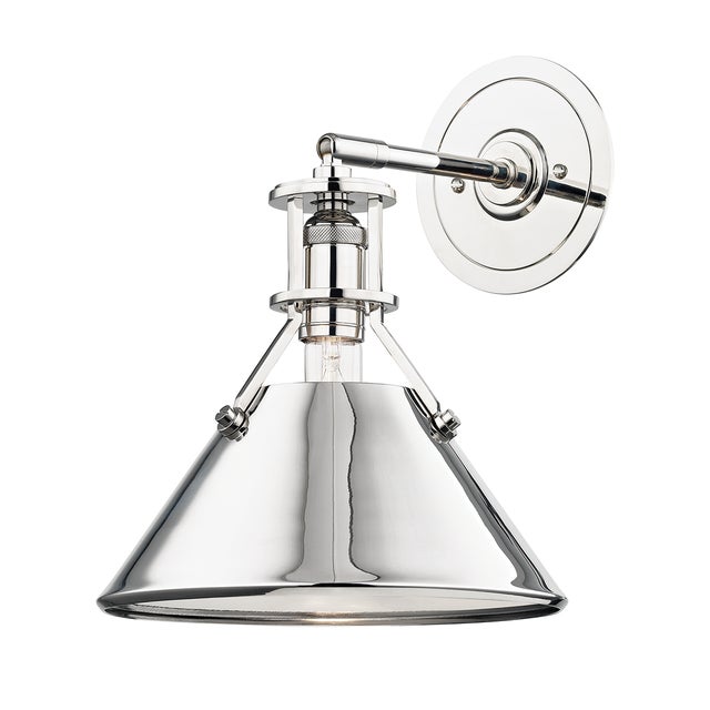 Transitional Hudson Valley Lighting Mark D. Sikes Metal No.2 1-Light Wall Sconce, Polished Nickel For Sale - Image 3 of 3