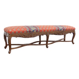 French Heavy Carved Extra Long Upholstered Bed End Hallway Bench 6923 For Sale