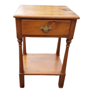 Mid-Century Hand-Crafted Refinished Solid Pine Two-Tier Single Drawers Side Table