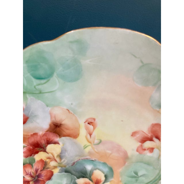 Antique Hand-Painted Bavarian Floral Cake Plate With Gold Trim Handles For Sale - Image 9 of 11