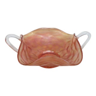 Fenton Honeycomb and Clover Marigold Carnival Glass Bowl With Handles For Sale