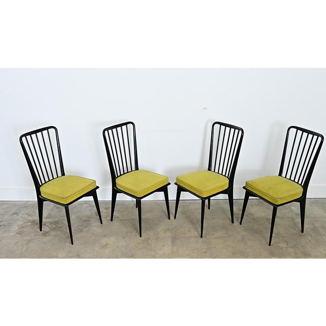 French Set of Four Mid-Century Dining Chairs Attributed to Charles Ramos For Sale - Image 4 of 13