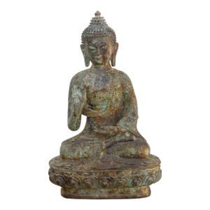 Serene Prescence, Antique Verdigris Bronze Buddha Sculpture