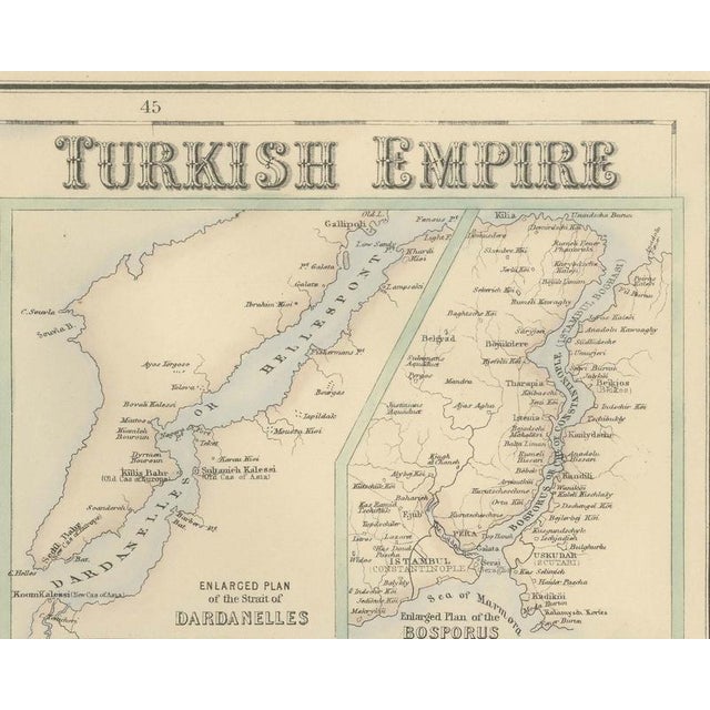 Antique Map of the Turkish Empire with the Dardanelles and Bosporus, 1860 For Sale - Image 4 of 8