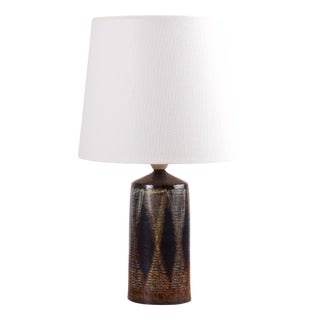 Mid-Century Modern Danish Studio Pottery Table Lamp with Graphic Hand-Painted Decor by Kai Klinge, 1960 For Sale