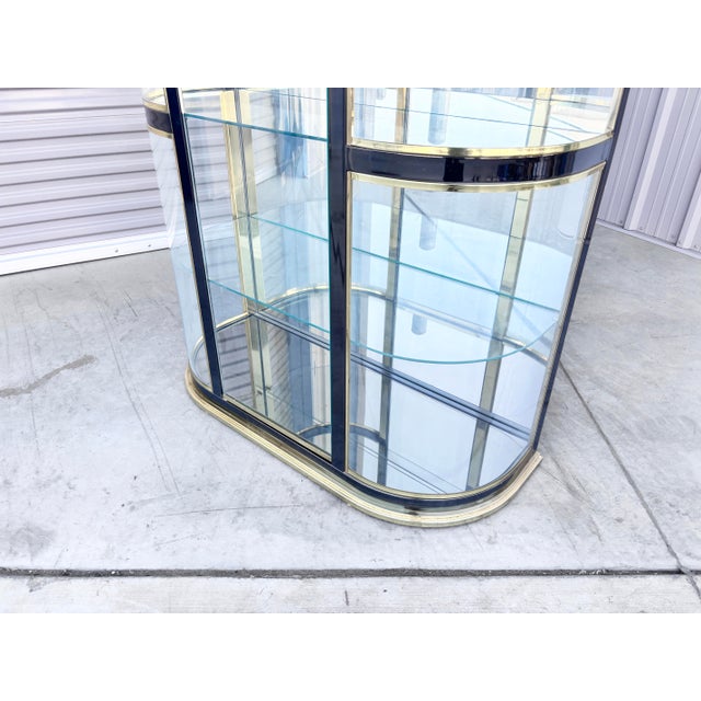 1970s Vintage Brass & Gunmetal Curved Display Cabinet Styled After Mastercraft For Sale - Image 13 of 13