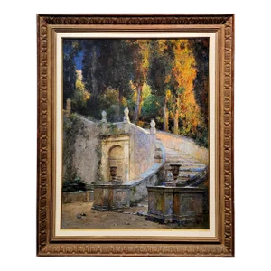 Erich Kips -French Chateau Outdoor Garden Staircase-19th Century Oil Painting
