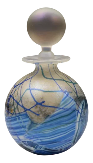 Blue and Golden Blown Glass Perfume Bottle from Isle of Wight Studio, England, 1970s
