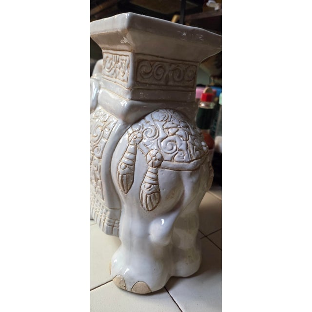 Hollywood Regency Large Ceramic Elephant Chinosierie Garden Stool Plant Stand For Sale - Image 3 of 7