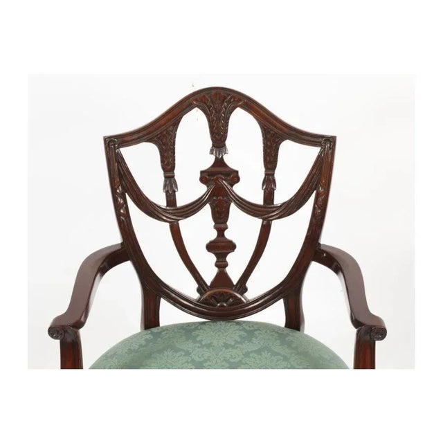 Vintage 20th Century 12ft Twin Pillar Dining Table & 12 Federal Dining Chairs, Set of 13 For Sale - Image 14 of 18