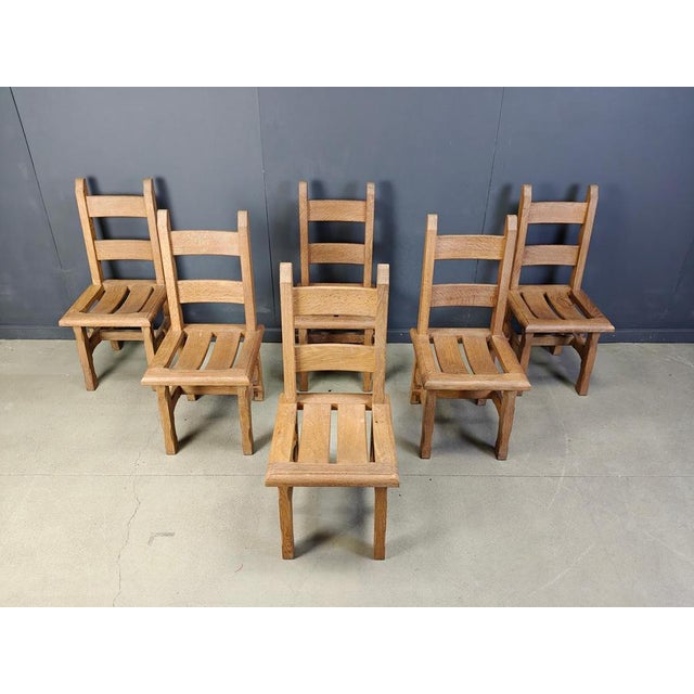 Vintage Brutalist Oak Dining Chairs, 1960s, Set of 6 For Sale - Image 14 of 15