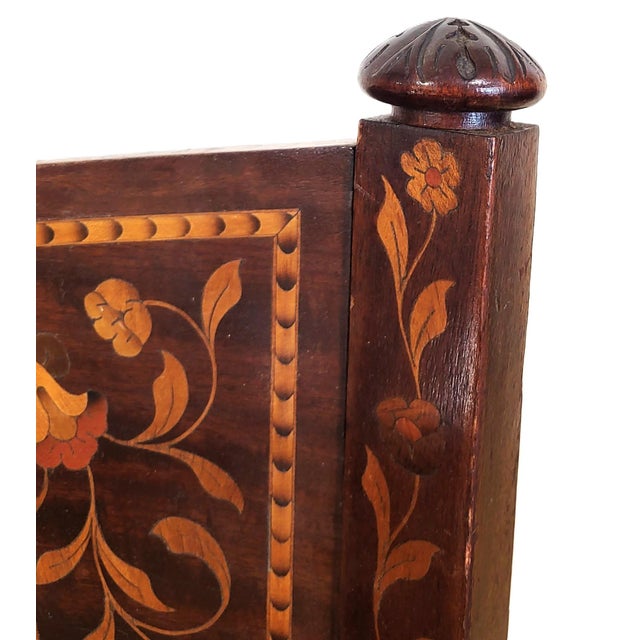 Antique Dutch 19th C Carved & Marquetry Inlaid Rocking Chair + Needlepoint Pillow For Sale - Image 10 of 18