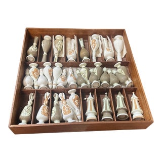 Vintage Ceramic Hand Painted Chess Set- Set of 32 For Sale