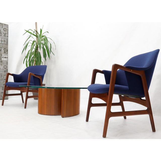 New Blue Wool Upholstery Teak Frames Danish Mid-Century Modern Lounge Chairs For Sale - Image 9 of 15