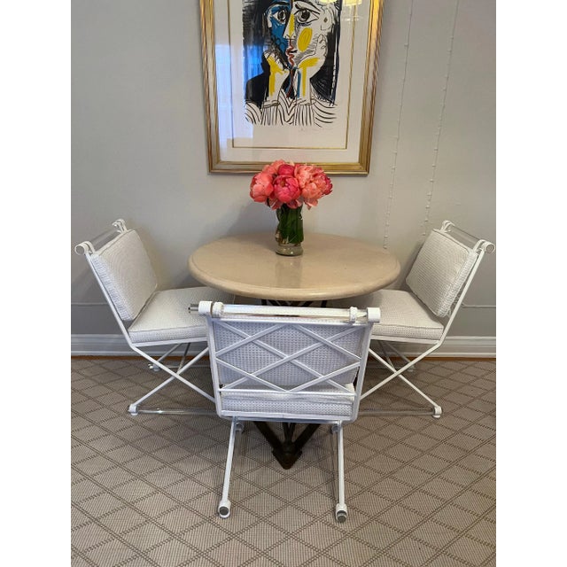 Cleo Baldon X-Form Chairs Restored with Acrylic Dowels and Sunbrella Upholstery - Set of 4 For Sale - Image 10 of 13