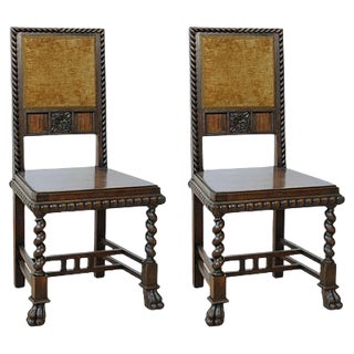 Set of Vintage Neo-Renaissance Style Dining Chairs in Walnut For Sale
