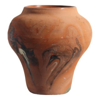 Small 1950s Nemadji Vase in Green, Orange, Brown, and Off-White For Sale
