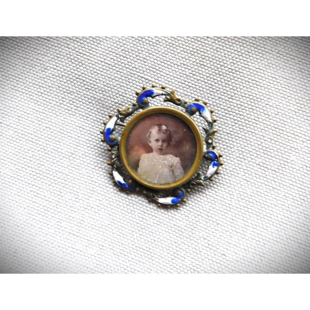 Antique French Enamel Victorian Child Picture Frame Brooch Pin For Sale - Image 9 of 11