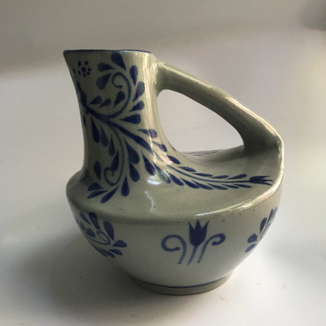 Blue 19th Century Cottage Salt Glaze Stoneware Pitcher For Sale - Image 8 of 13