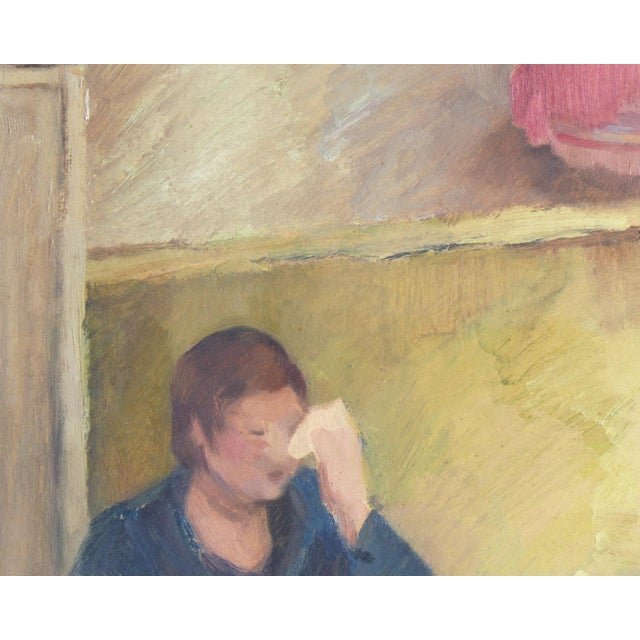 Abstract Oil on Board Painting of a Seated Woman For Sale - Image 3 of 7
