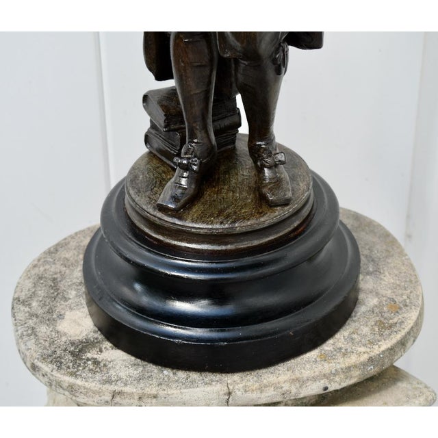 Renaissance Antique Spelter Figure of European Renaissance Scholar on Wooden Base For Sale - Image 3 of 13